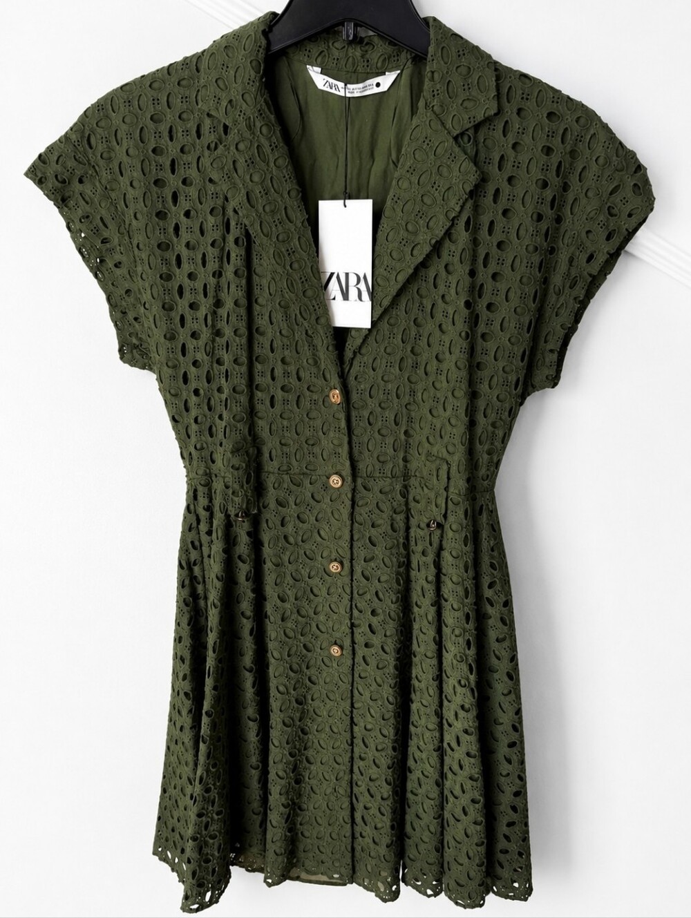 Zara Olive Eyelet Shirt Mini Dress with Belt